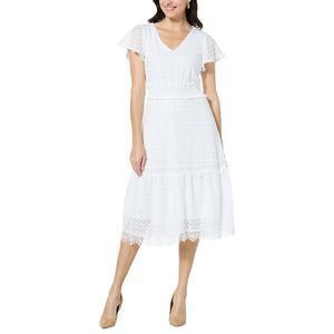 Lacey Chabert Knit Lace Tiered Dress White - Petite